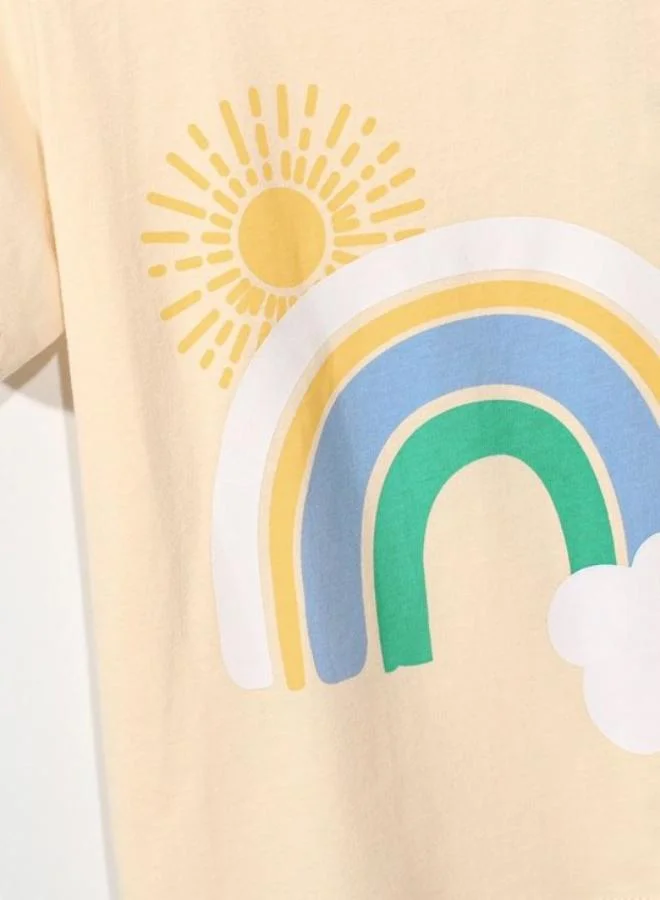 YUNIQEE Peach Printed Short Sleeve Crew Neck T-Shirt