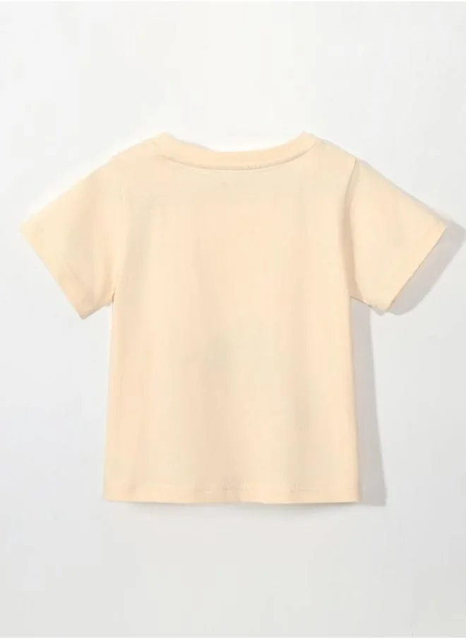 YUNIQEE Peach Printed Short Sleeve Crew Neck T-Shirt