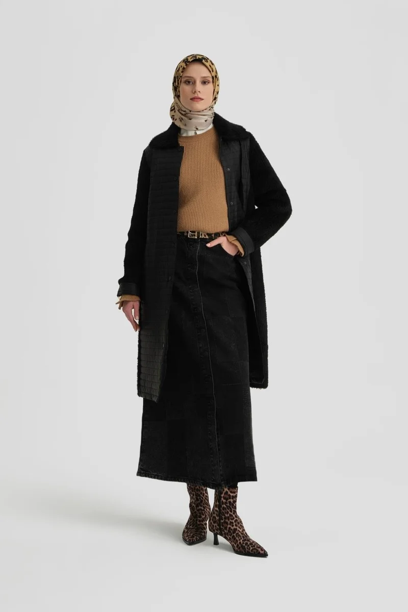 ARMINE Soft Knitted Quilted Cape 24K7507 Black