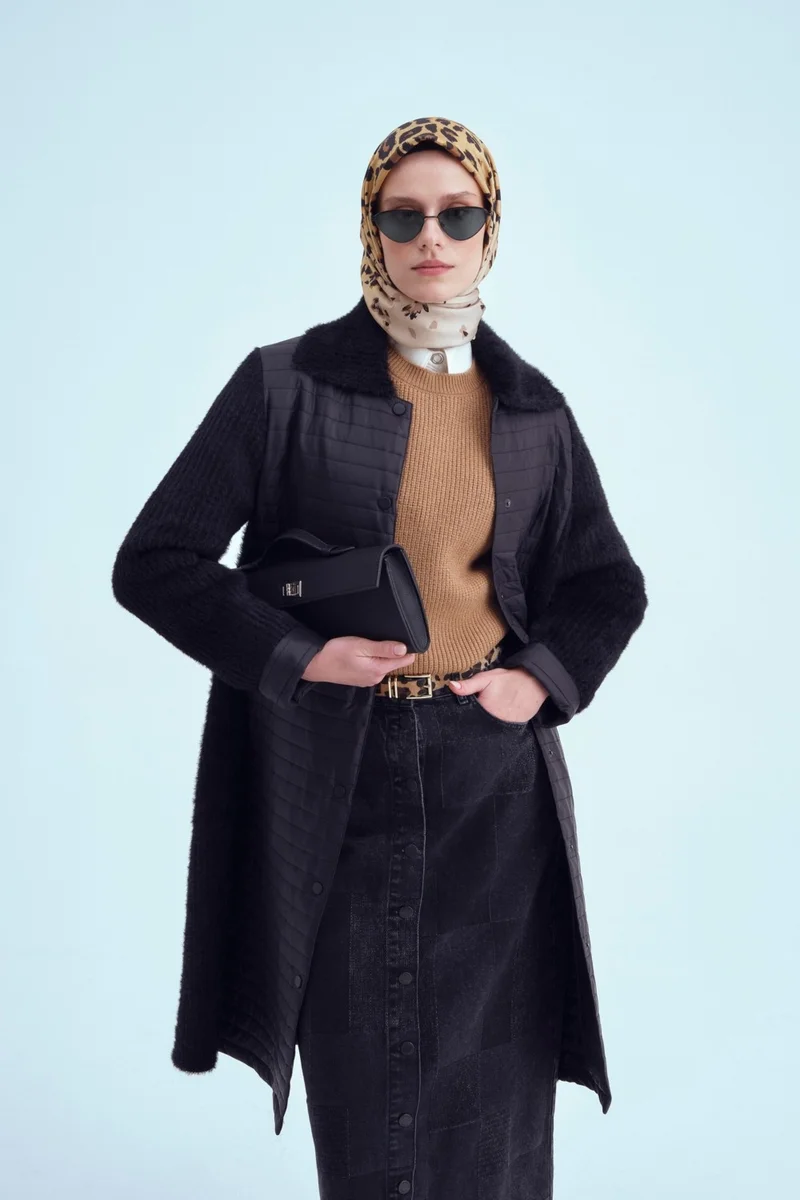 ARMINE Soft Knitted Quilted Cape 24K7507 Black