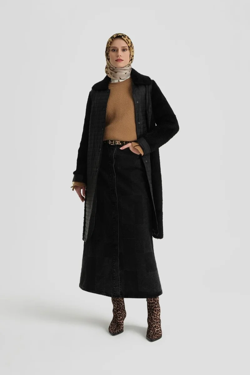 ARMINE Soft Knitted Quilted Cape 24K7507 Black