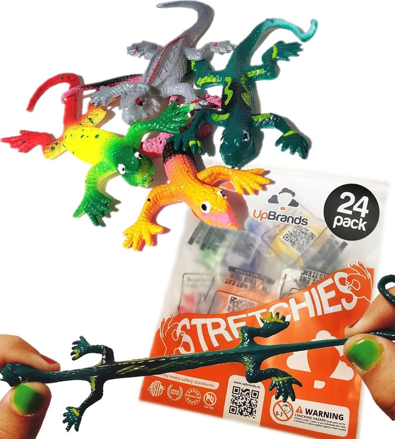 UpBrands 24 Painted Stretchy Lizards Toys 3 Inches Bulk Set 4 Models Kit for Birthday Party Favors for Kids Goodie Bags Easter Egg Basket Stuffers Pinata Filler Classroom Prizes - Image 3