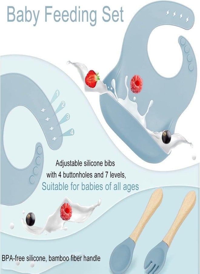 kddigz 6PCS Silicone Baby Feeding Set for Toddlers 6+ Months, Suction Plate and Bowl, Bib, Spoon, Fork and Cup, BPA-Free, Non-Toxic, Microwave and Dishwasher Safe (Sky Blue) - Image 5