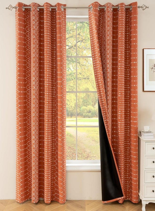ColorBird Boho Blackout Long Thermal Curtains for Winter Insulated 96 Inches Burnt Orange Rustic Western Striped Decorative Drapes Window Treatment for Bedroom Living Room - Image 1