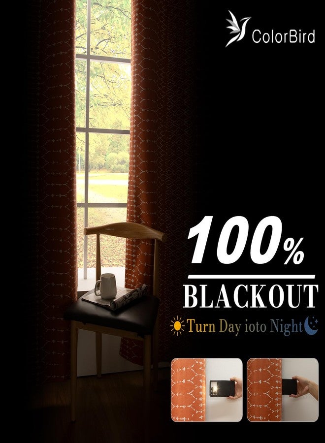ColorBird Boho Blackout Long Thermal Curtains for Winter Insulated 96 Inches Burnt Orange Rustic Western Striped Decorative Drapes Window Treatment for Bedroom Living Room - Image 5