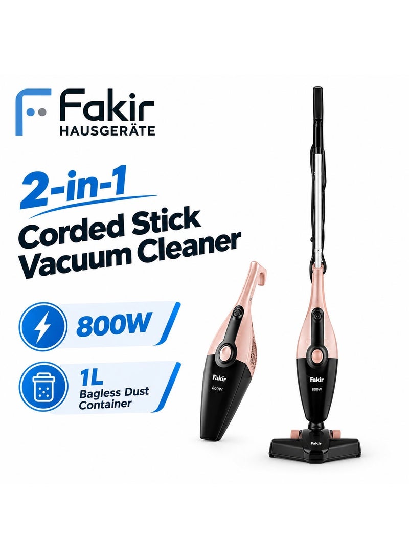 Fakir 2-in-1 Corded Stick Vacuum Cleaner, 800W, 1L Bagless Dust Container, High Suction Multi-Surface Vacuum for Carpet, Hardwood Floors, Tiles, Pet Hair and Home Cleaning, Beige - Image 1