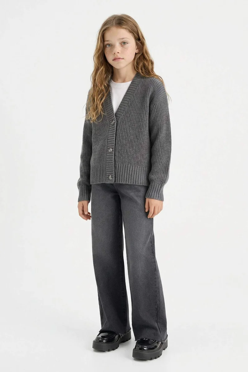 Defacto Girl V-Neck Button Cardigan