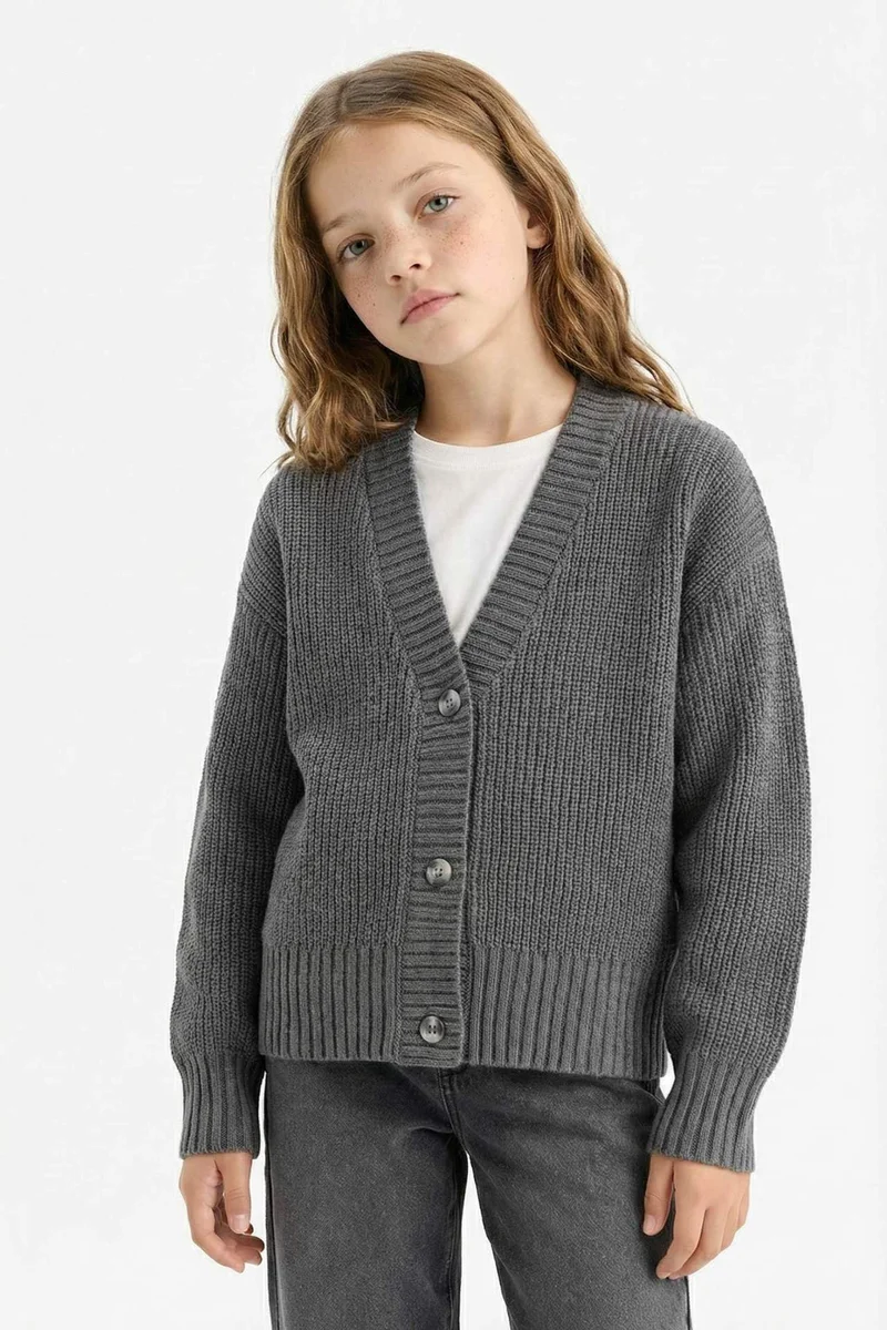 Defacto Girl V-Neck Button Cardigan