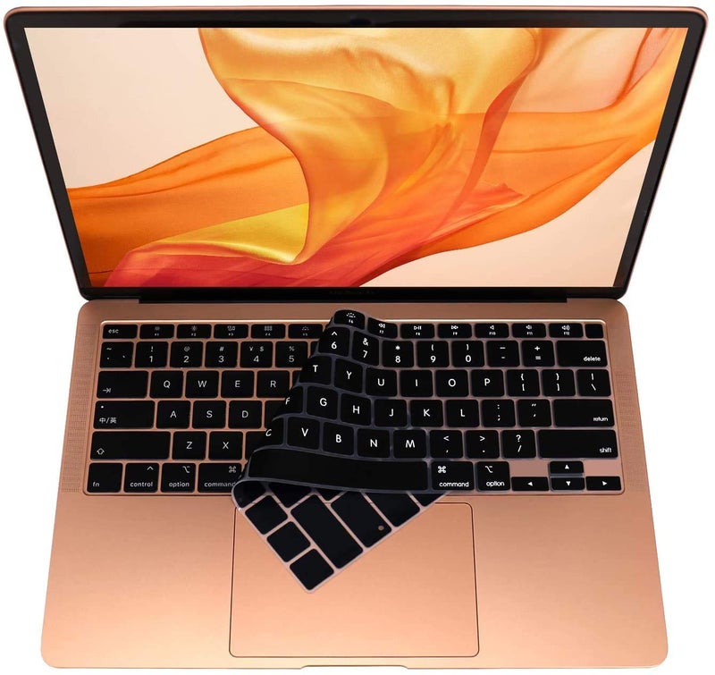 OJOS Premium Ultra Thin Keyboard Cover Protector Compatible with MacBook Air 13 Inch 2020 with Touch ID (MODLE A2179 & A2337 M1 Chip, US Layout) Silicon Skin-Black - Image 1