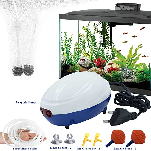 COLOURFUL - Dual Outlet Aquarium Air Pump, Fish Tank Aerator with Accessories, Quiet Oxygen Pump for Large Size Tank | Suitable to 100L to 300L | RS-503 (Set of 1, Combo - 2) - Image 2