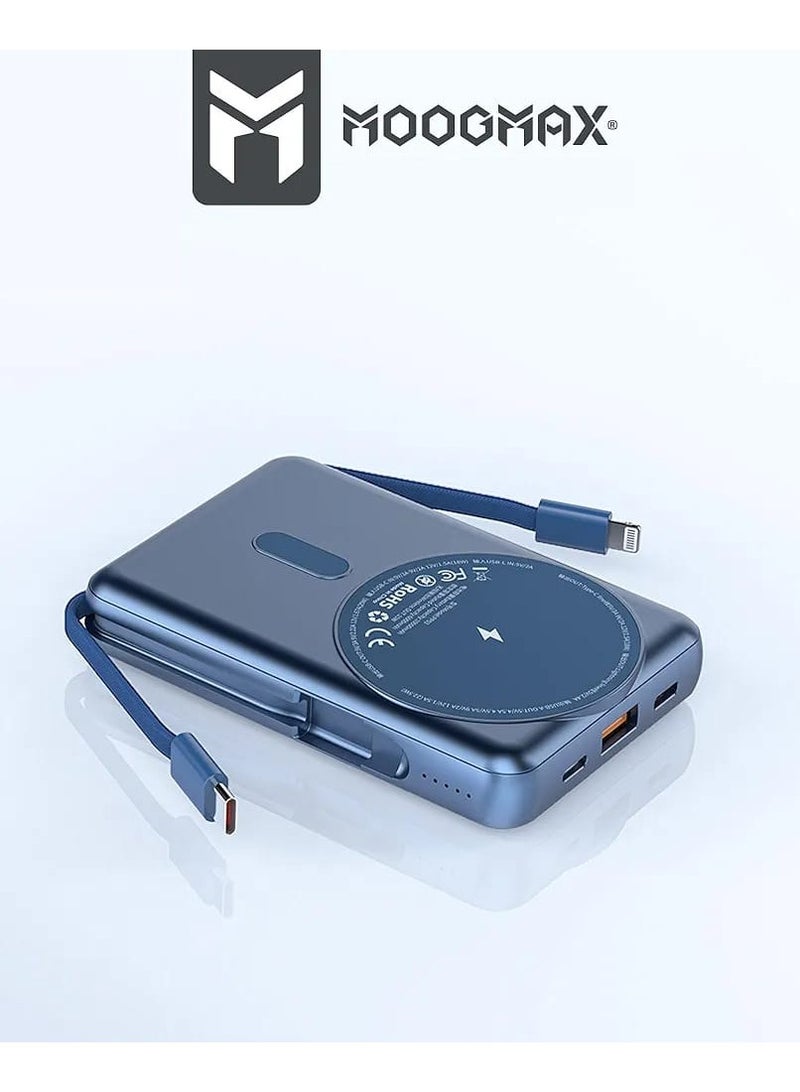 MOOGMAX MOOGMAX (GOME) Trunk Series Retro 10000mAh Magnetic Wireless Power Bank – 4 in 1 SuperCharge with Built-in Cables - Image 3