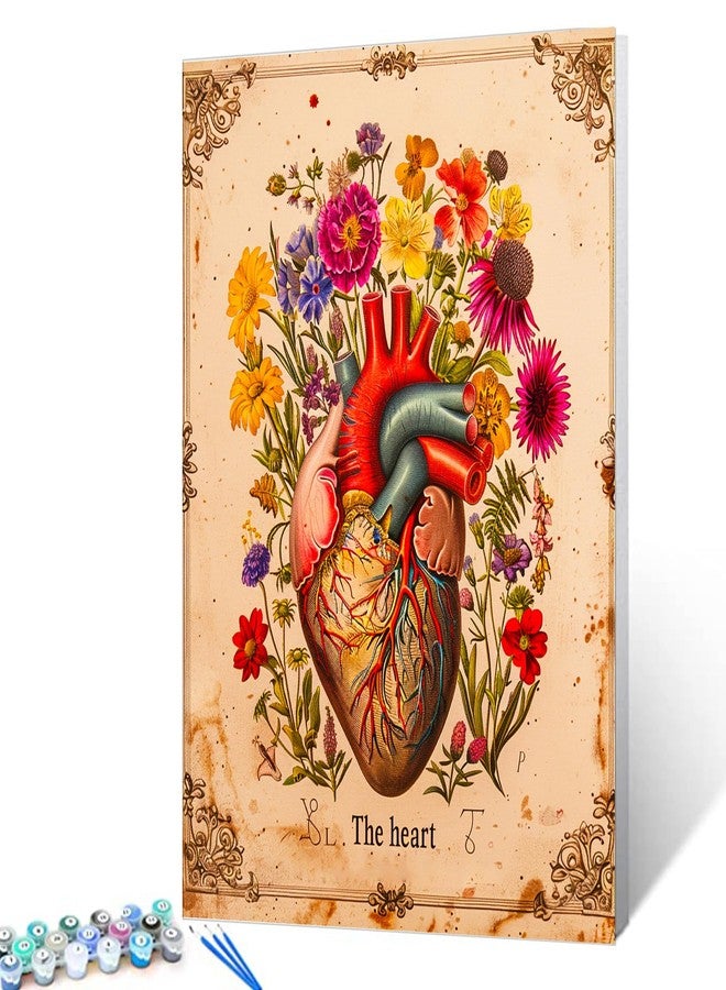 Aihonmin Heart Flower Blossom Wall Paint by Number Kits for Adults,Education Painting Modern Decor for Nurses Doctor Office Clinic School Gift,Paints for Home Wall Decor Without Framed Canvas 16''W x 20''H - Image 2