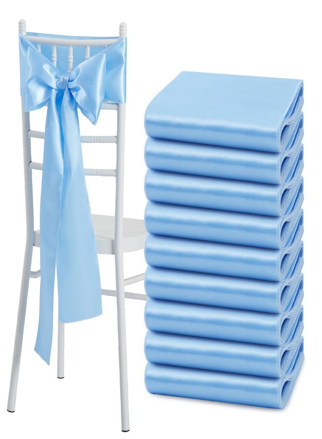 Counfeisly 10 Pcs Light Blue Satin Chair Sashes Bows Universal Chair Cover for Wedding Reception Events Banquets Party, Hotel Event Decorations, 6 x 108 inch - Image 1
