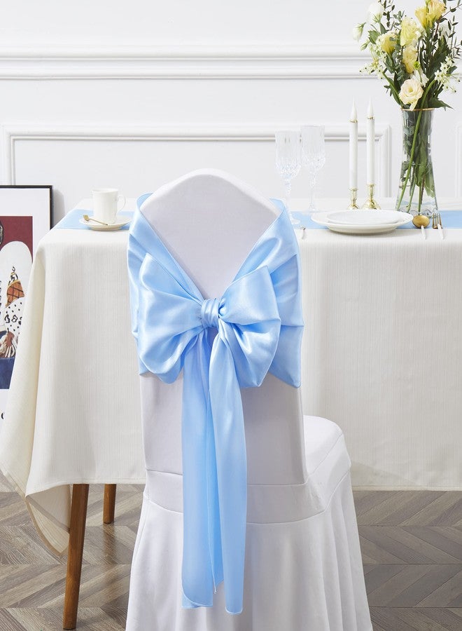 Counfeisly 10 Pcs Light Blue Satin Chair Sashes Bows Universal Chair Cover for Wedding Reception Events Banquets Party, Hotel Event Decorations, 6 x 108 inch - Image 4