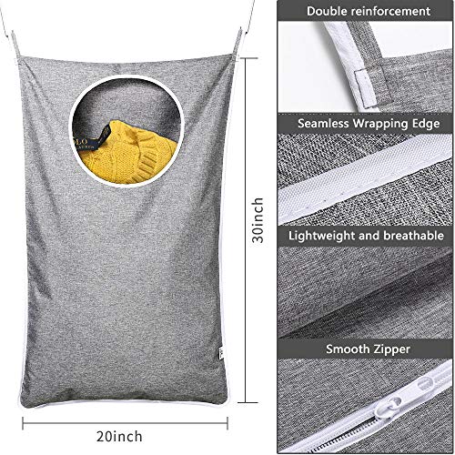 KEEPJOY 2Pack Space-Saving Hanging Laundry Bag, Door Laundry Hamper with 2 Different Types of Hooks, 30x20 Inch Oxford Fabric Laundry Storage Bag for Dirty Clothes (Grey-2Pack) - Image 3