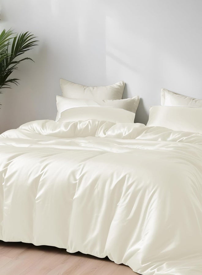 LUNA Home Duvet Cover King Size - 100% Bamboo Satin Silky Duvet Cover Set - 6 PCS Cooling Duvet Cover 220x240CM & 4 Pillowcases 50x75CM, 1 Fitted Bedsheet 200x200+30CM, Ivory color. - Image 2