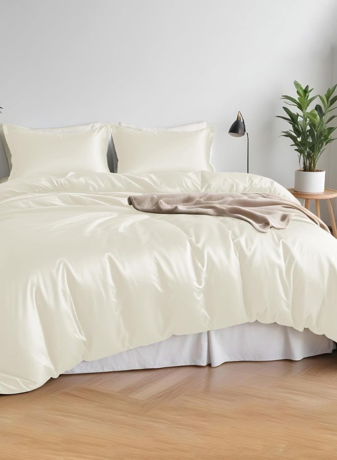 LUNA Home Duvet Cover King Size - 100% Bamboo Satin Silky Duvet Cover Set - 6 PCS Cooling Duvet Cover 220x240CM & 4 Pillowcases 50x75CM, 1 Fitted Bedsheet 200x200+30CM, Ivory color. - Image 1