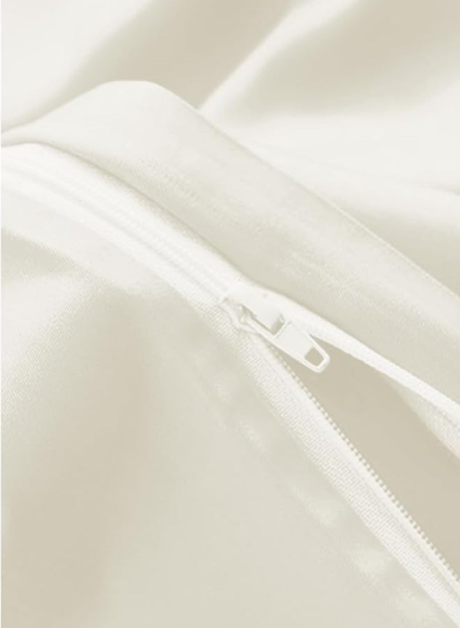 LUNA Home Duvet Cover King Size - 100% Bamboo Satin Silky Duvet Cover Set - 6 PCS Cooling Duvet Cover 220x240CM & 4 Pillowcases 50x75CM, 1 Fitted Bedsheet 200x200+30CM, Ivory color. - Image 3