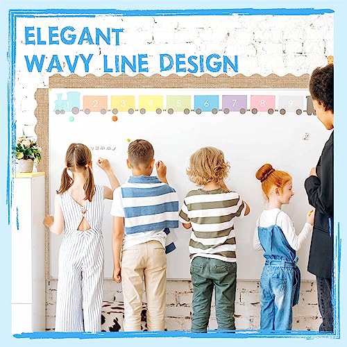 ERKE 60 Feet Bulletin Board Border, 49 Sheets Burlap Scalloped Border Trim Board Border with Wavy Line Design Decoration for School, Classroom & Offices - Image 3