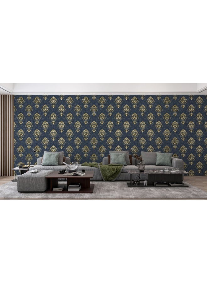 Home Gallery Seamless Golden Ornament On Dark Blue Background Fabric Wallpaper Covers An Area ​​Up To 4.2Mx3M With Adhesive  And Smoothing Tool - Image 3