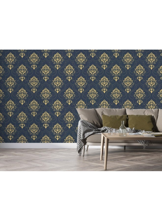 Home Gallery Seamless Golden Ornament On Dark Blue Background Fabric Wallpaper Covers An Area ​​Up To 4.2Mx3M With Adhesive  And Smoothing Tool - Image 5