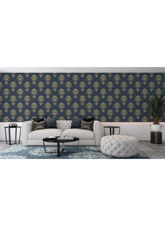 Home Gallery Seamless Golden Ornament On Dark Blue Background Fabric Wallpaper Covers An Area ​​Up To 4.2Mx3M With Adhesive  And Smoothing Tool - Image 2