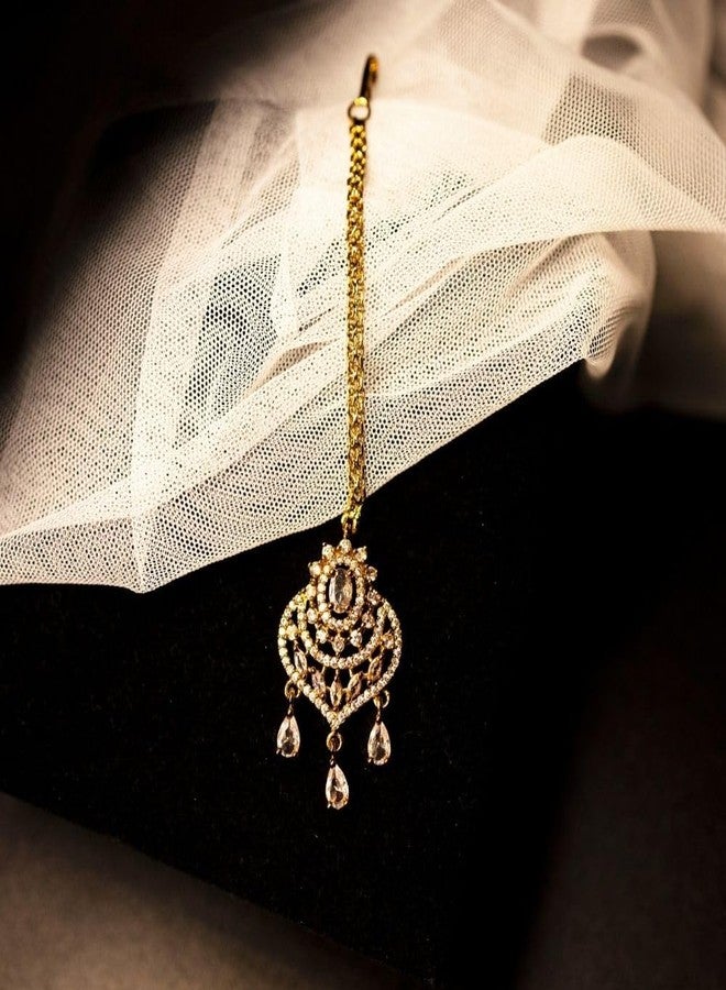 ZEELLO Gold Plated AD Stone Studded Maang Tikka for Women and Girls - Image 4