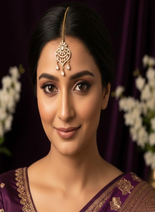 ZEELLO Gold Plated AD Stone Studded Maang Tikka for Women and Girls - Image 3
