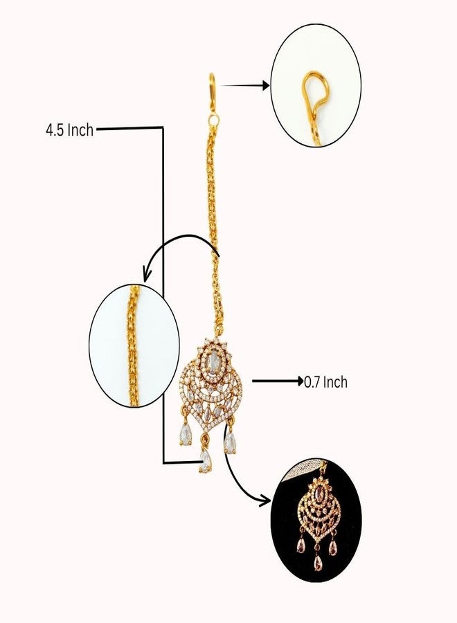 ZEELLO Gold Plated AD Stone Studded Maang Tikka for Women and Girls - Image 5