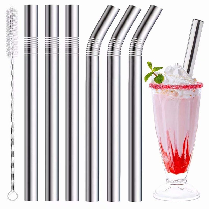 Vinaco Stainless Steel Smoothie Straws 04 Extra Wide Reusable Metal Drinking Straws for Milkshake Smoothie Beverage Set of 6 with 1 Cleaning Brush 3pcs 105 Bent 3pcs 85 Straight