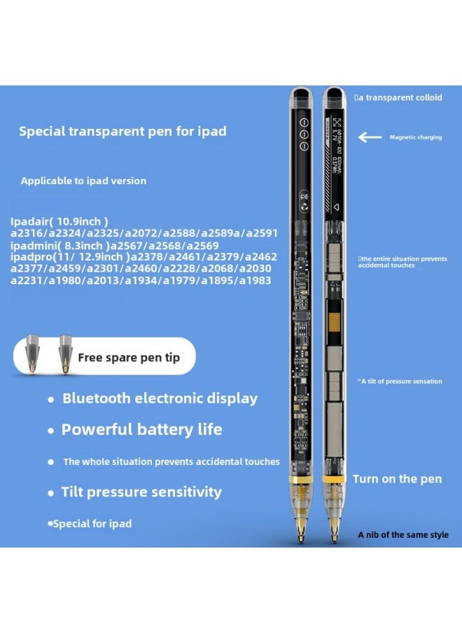 Generic Magnetic Attraction Ipad Capacitive Pen Handwriting Pen Suitable For Android Universal Pencil Fast Charging Touch Control-Color:10Pro Transparent IPad Special Pen-magnetic Charging + Pen Induction Boot  - Image 1