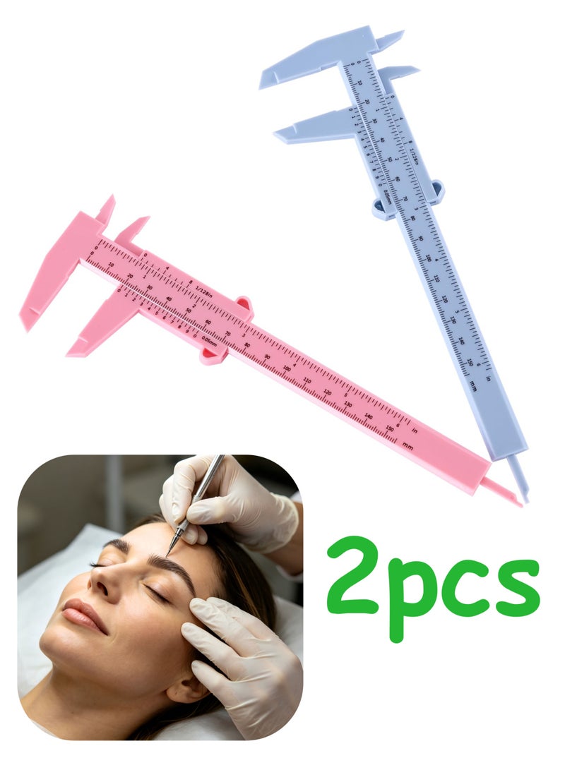 2Pcs Double Scale Eyebrow Measuring Vernier Caliper, Brow Mapping Sliding Ruler for Microblading Tattoo Artists, Pink & Blue - Image 1