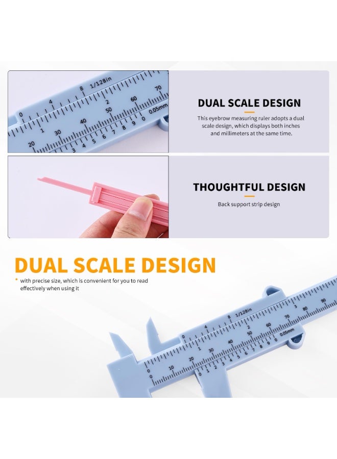 2Pcs Double Scale Eyebrow Measuring Vernier Caliper, Brow Mapping Sliding Ruler for Microblading Tattoo Artists, Pink & Blue - Image 3