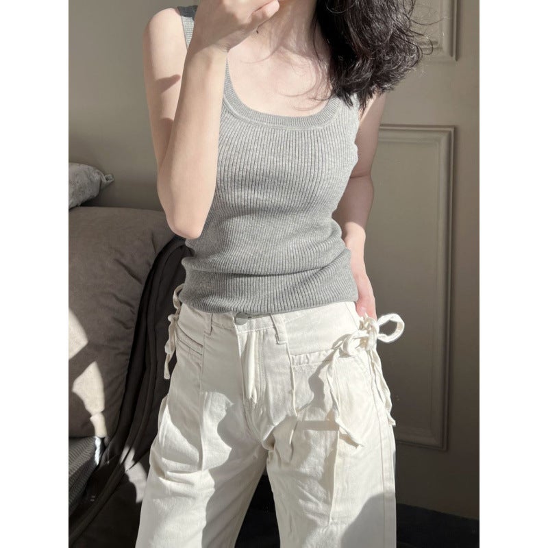 Soft And Waxy Knitted Vest For Women 2025 Summer Outer Wear And Inner Layering Sleeveless Girl Top With Suit - Image 5