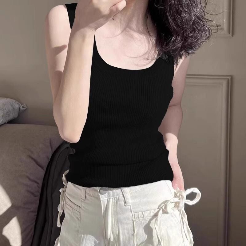 Soft And Waxy Knitted Vest For Women 2025 Summer Outer Wear And Inner Layering Sleeveless Girl Top With Suit - Image 1