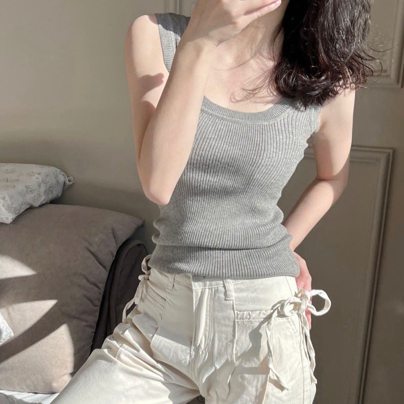 Soft And Waxy Knitted Vest For Women 2025 Summer Outer Wear And Inner Layering Sleeveless Girl Top With Suit - Image 2