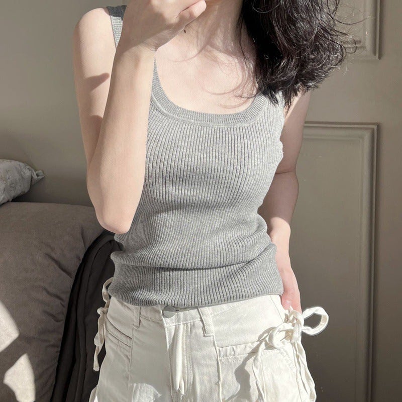Soft And Waxy Knitted Vest For Women 2025 Summer Outer Wear And Inner Layering Sleeveless Girl Top With Suit - Image 3
