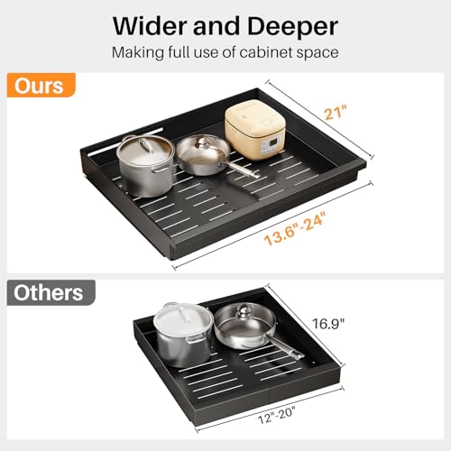 PXRACK Pull out Cabinet Organizer, 2-Pack Expandable(13.6"-24") Silde out Drawers with Raising Pad for Framed Cabinets, Adjustable Full-Extension Adhesive Roll out Shelves for Kitchen Pantry Home Pot and Pan - Image 2