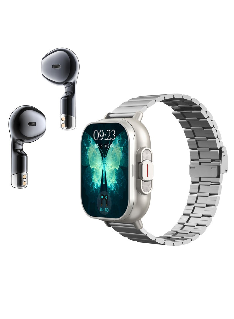 general Smartwatch with Earphones, 2.01 HD Smartwatch Health and Fitness Tracker for Men and Women, Call and Fitness Watch, Compatible with iOS and Android (Stainless Steel) - Image 1