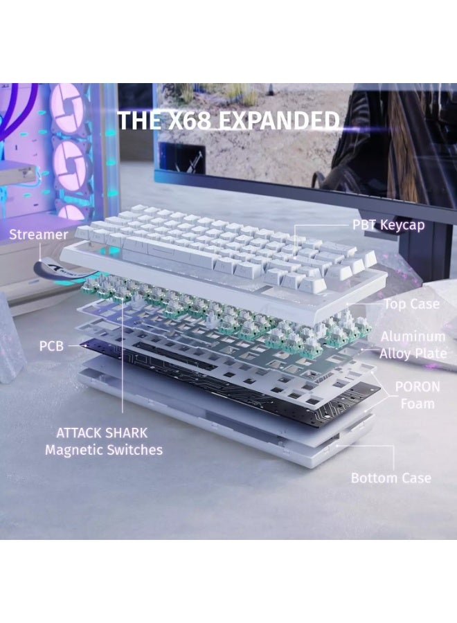 هجوم القرش لوحة مفاتيح الألعاب المغناطيسية X68 HE Rapid Trigger RGB مع تشغيل قابل للتعديل، ومفتاح مغناطيسي بتأثير هول، ومعدل استطلاع 8 كيلو هرتز - Image 5