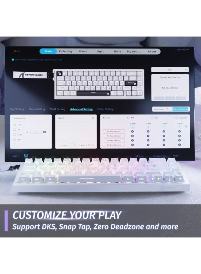 هجوم القرش لوحة مفاتيح الألعاب المغناطيسية X68 HE Rapid Trigger RGB مع تشغيل قابل للتعديل، ومفتاح مغناطيسي بتأثير هول، ومعدل استطلاع 8 كيلو هرتز - Image 2