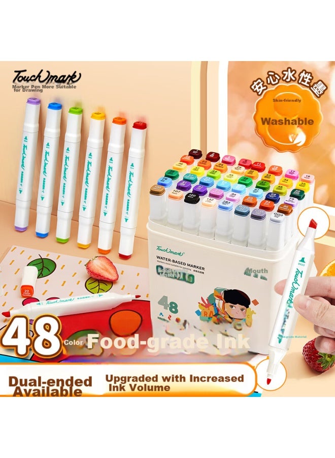 Touch Mark Touchmark Food-grade Dual-tip Washable Markers, 48 Colors, Children's Watercolor Pens, Stationery Drawing Tools, Student Art Supplies, Back-to Gift Set For Kids - Image 1