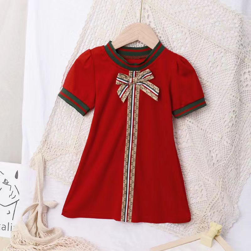 Factory Girls Ethnic Style Dress Short Sleeve Bow Multi-Color Dress Small And Medium-Sized Girls Children'S Clothing Summer - Image 1