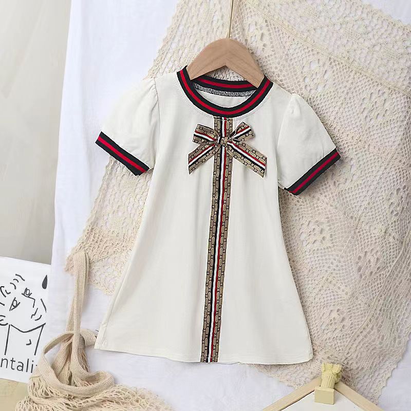 Factory Girls Ethnic Style Dress Short Sleeve Bow Multi-Color Dress Small And Medium-Sized Girls Children'S Clothing Summer - Image 3