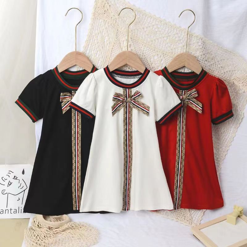 Factory Girls Ethnic Style Dress Short Sleeve Bow Multi-Color Dress Small And Medium-Sized Girls Children'S Clothing Summer - Image 2