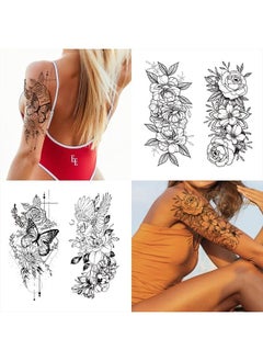 Cerlaza Temporary Tattoos for Women, Large Realistic Body Tattoo Stickers, Fake Semi Permanent Tattoo Include Butterfly Rose, Henna Tattoos for Adults (12 Sheets)  - Image 4