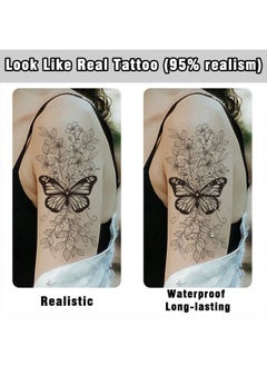 Cerlaza Temporary Tattoos for Women, Large Realistic Body Tattoo Stickers, Fake Semi Permanent Tattoo Include Butterfly Rose, Henna Tattoos for Adults (12 Sheets)  - Image 2