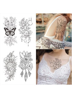 Cerlaza Temporary Tattoos for Women, Large Realistic Body Tattoo Stickers, Fake Semi Permanent Tattoo Include Butterfly Rose, Henna Tattoos for Adults (12 Sheets)  - Image 3