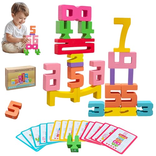 safoezy 20Pcs Wooden Number Building BlocksMontessori Number Blocks Math Learning Digital Building Blocks Digital Educational Counting Learning Toys for ParentChild Interaction Skills Valentines Day Gifts - Image 1