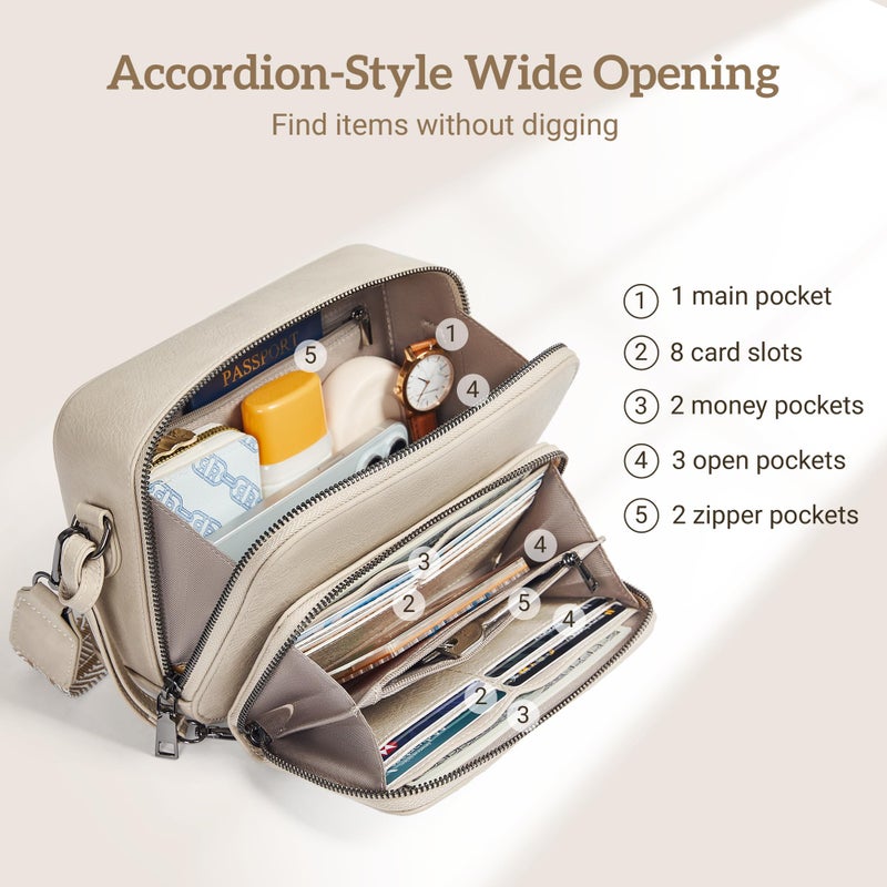Yarnic Small Crossbody Bags for Women with Detachable Wallet Trendy Vegan Leather Cell Phone Purse with Credit Card Slots Guitar Adjustable Strap Large Opening Daily Shoulder Bag (Beige Gray) - Image 4